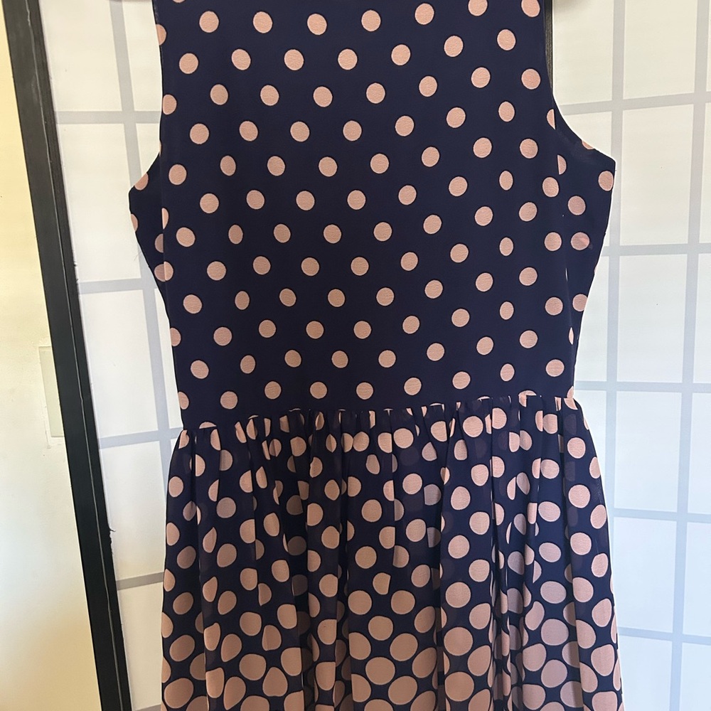 Maison Jules Navy and Pink Polka Dot Midi Dress